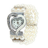 Shiny Heart White Dial Beads Band Bracelet Women Girl Watch